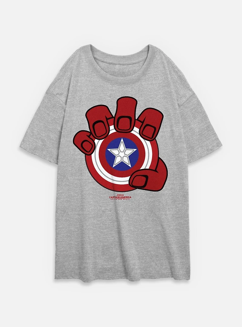 Captain America: Brave New World Red Hulk Hand And Shield Womens Oversized T-Shirt