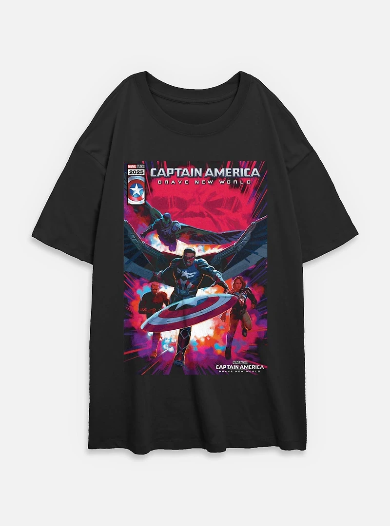 Captain America: Brave New World America And Falcon Comic Cover Womens Oversized T-Shirt