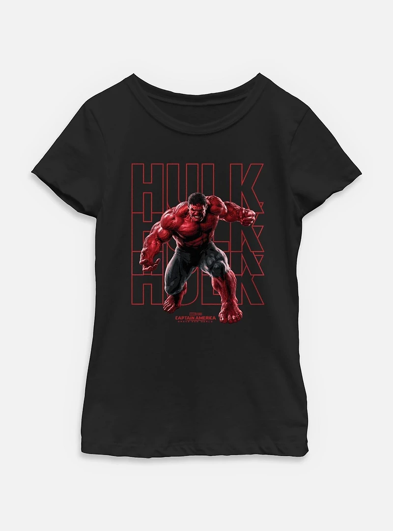 Captain America: Brave New World Red Hulk Text Stack Youth Girls T-Shirt