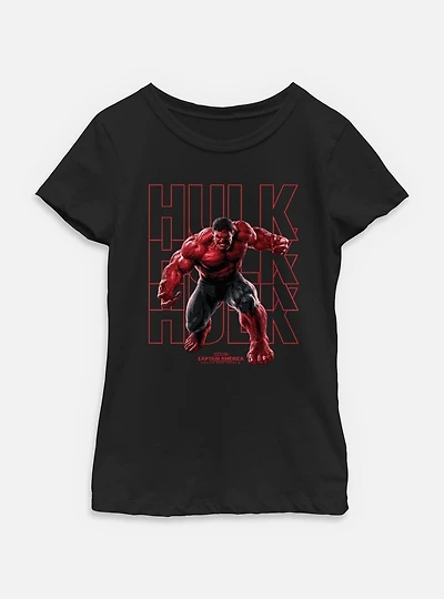 Captain America: Brave New World Red Hulk Text Stack Youth Girls T-Shirt