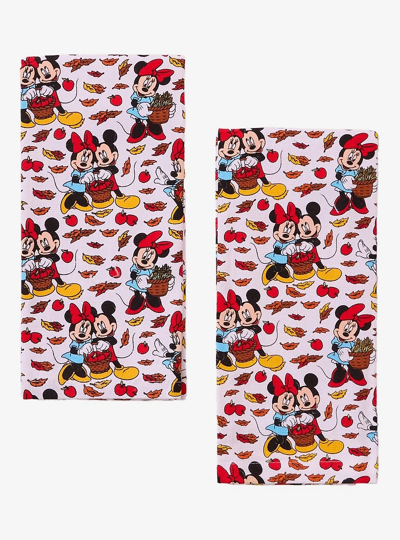 Disney Mickey & Minnie Autumn Leaves Allover Print Kitchen Towel Set