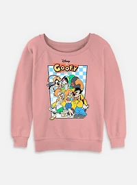 Disney Goofy Group Checkered Pattern Womens Slouchy Sweatshirt