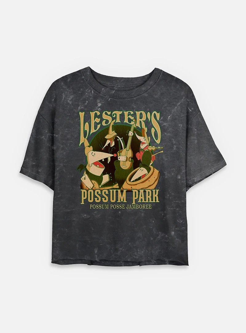 Disney Goofy Lesters Possum Park Mineral Wash Womens Crop T-Shirt