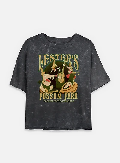 Disney Goofy Lesters Possum Park Mineral Wash Womens Crop T-Shirt