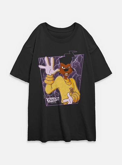 Disney Goofy Powerline Portrait Womens Oversized T-Shirt