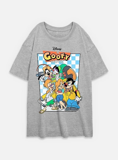 Disney Goofy Group Checkered Pattern Womens Oversized T-Shirt