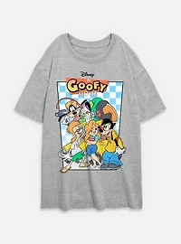 Disney Goofy Group Checkered Pattern Womens Oversized T-Shirt
