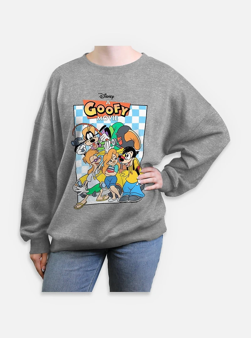 Disney Goofy Group Checkered Pattern Womens Oversized Sweatshirt