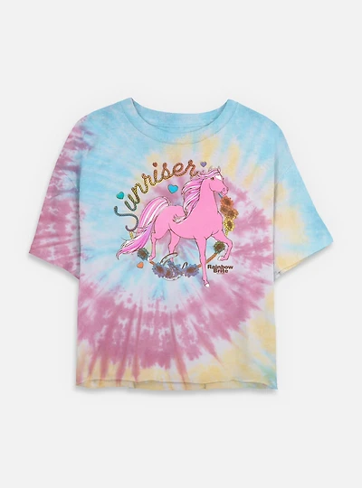 Rainbow Brite Country Pink Sunriser Tie Dye Crop Womens  T-Shirt