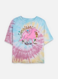Rainbow Brite Country Pink Sunriser Tie Dye Crop Womens  T-Shirt