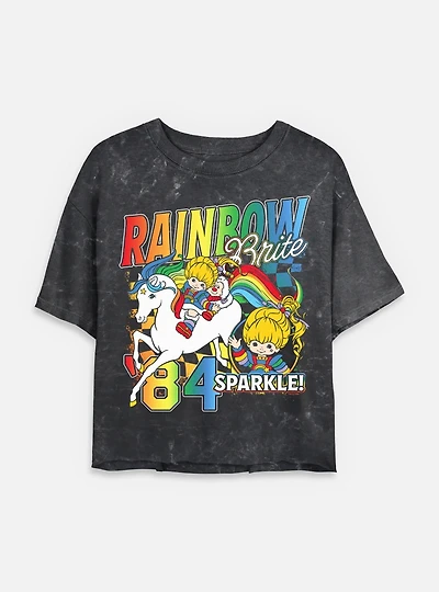 Rainbow Brite Racer Mineral Wash Womens Crop T-Shirt
