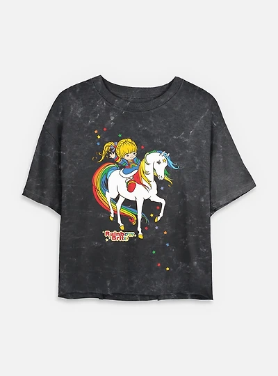 Rainbow Brite And Starlite Mineral Wash Womens Crop T-Shirt