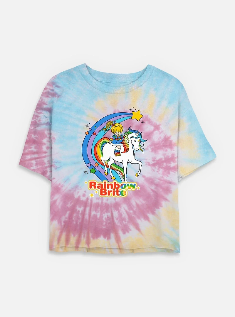 Rainbow Brite Horse Tie Dye Crop Womens  T-Shirt