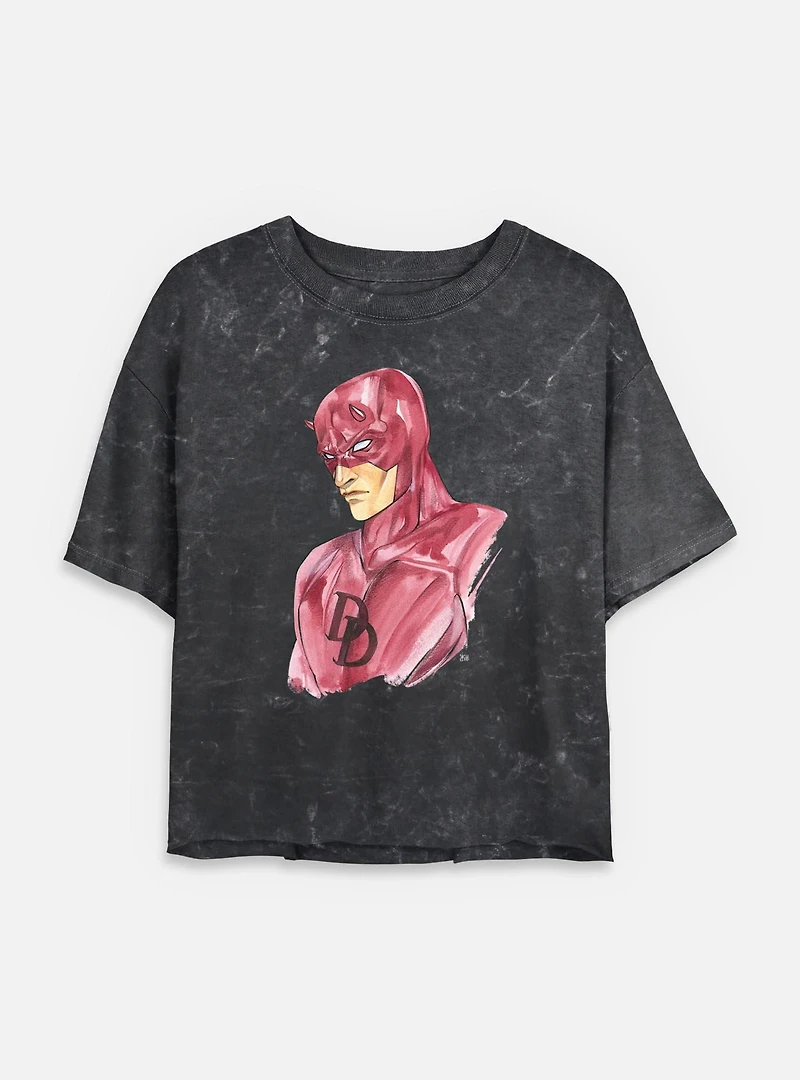 Marvel Daredevil Paint Strokes Womens Mineral Wash Crop T-Shirt