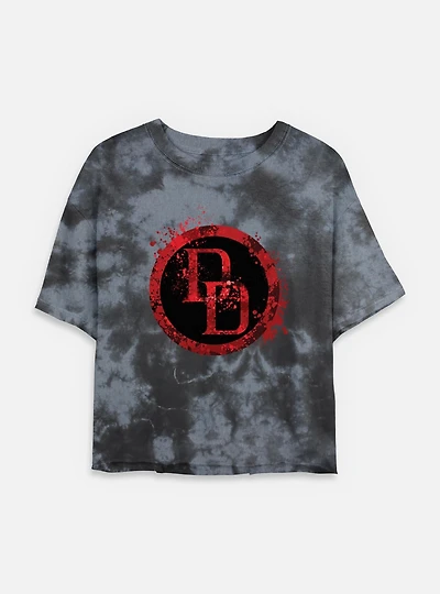 Marvel Daredevil DD Spatter Icon Womens Tie-Dye Crop T-Shirt