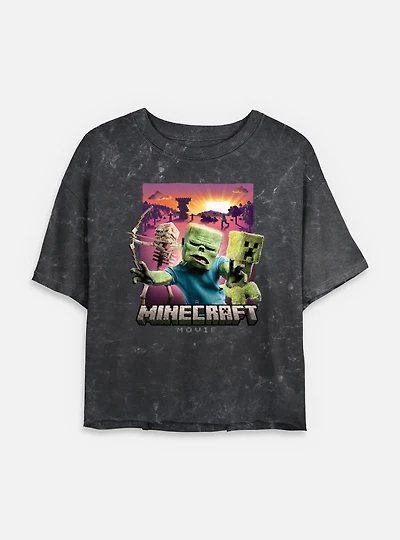 A Minecraft Movie Classic Monsters Womens Mineral Wash Crop T-Shirt