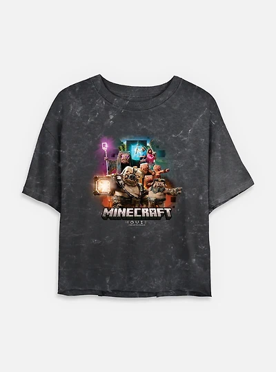 A Minecraft Movie Piglins Vs Heroes Womens Mineral Wash Crop T-Shirt