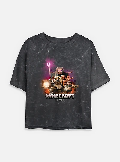 A Minecraft Movie Piglins Attack Womens Mineral Wash Crop T-Shirt