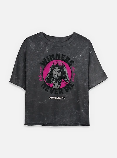 A Minecraft Movie Winners Never Die Womens Mineral Wash Crop T-Shirt