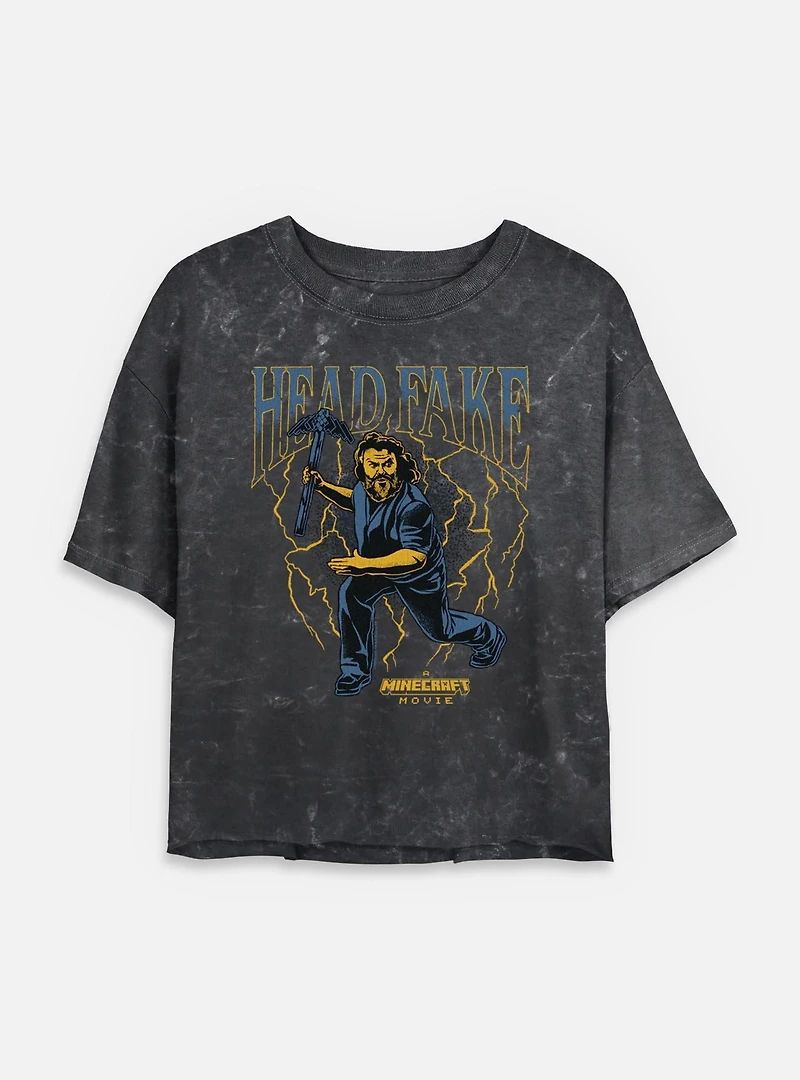 A Minecraft Movie Head Fake Womens Mineral Wash Crop T-Shirt