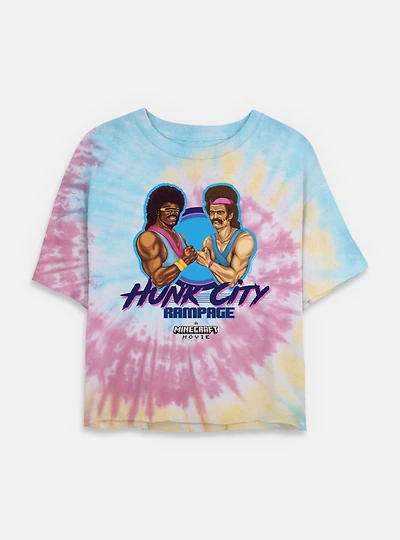 A Minecraft Movie Hunk City Womens Tie-Dye Crop T-Shirt
