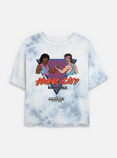 A Minecraft Movie Hunk City Rampage Womens Tie-Dye Crop T-Shirt