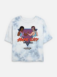 A Minecraft Movie Hunk City Rampage Womens Tie-Dye Crop T-Shirt