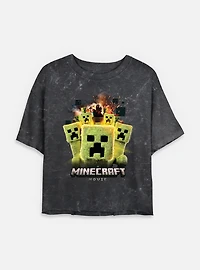 A Minecraft Movie Group Of Creeps Womens Mineral Wash Crop T-Shirt