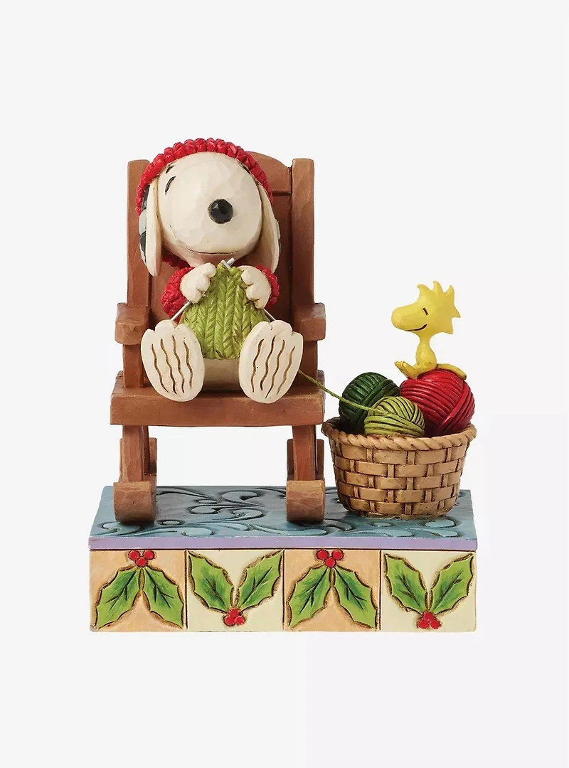 Jim Shore Peanuts Snoopy & Woodstock Rocking Chair Knitting Figure