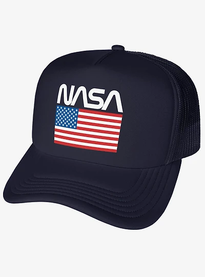 NASA American Flag Worm Logo Foam Trucker Hat