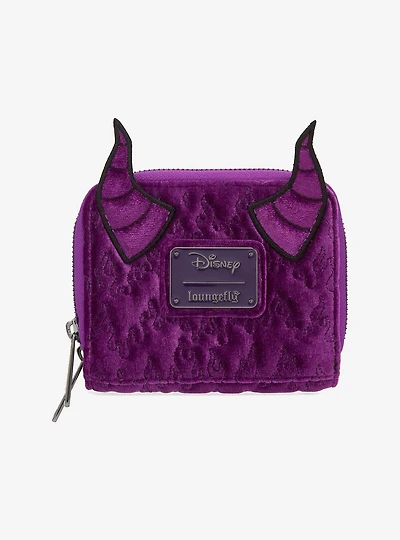 Loungefly Disney Sleeping Beauty Purple Velvet Maleficent Horns Small Accordion Wallet - BoxLunch Exclusive