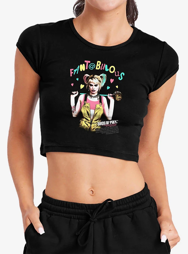 DC Comics Birds of Prey Harley Quinn Fantabulous Cap Sleeve Baby Rib Women's Crop Top