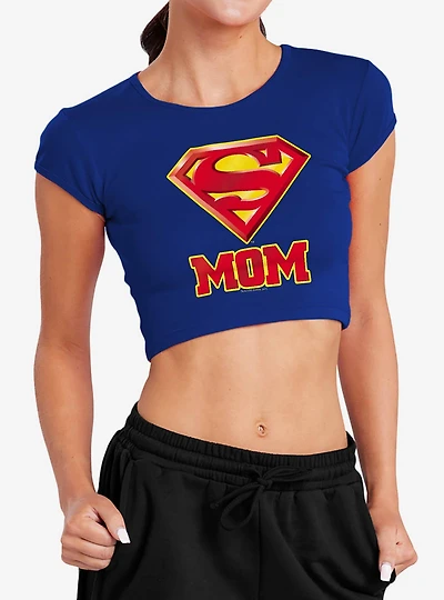 DC Comics Superman "Super Mom" Cap Sleeve Baby Rib Women's Crop Top