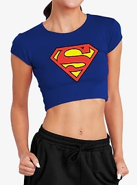 DC Comics Superman Classic Logo Cap Sleeve Baby Rib Women's Crop Top