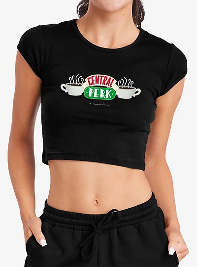 Friends "Central Perk" Logo Cap Sleeve Baby Rib Women's Crop Top