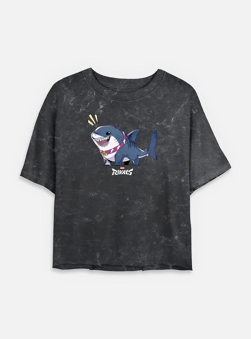 Marvel Rivals Alert Jeff The Landshark Womens Mineral Wash Crop T-Shirt