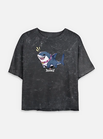 Marvel Rivals Alert Jeff The Landshark Womens Mineral Wash Crop T-Shirt