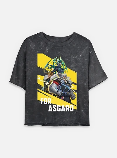 Marvel Rivals For Asgard Womens Mineral Wash Crop T-Shirt
