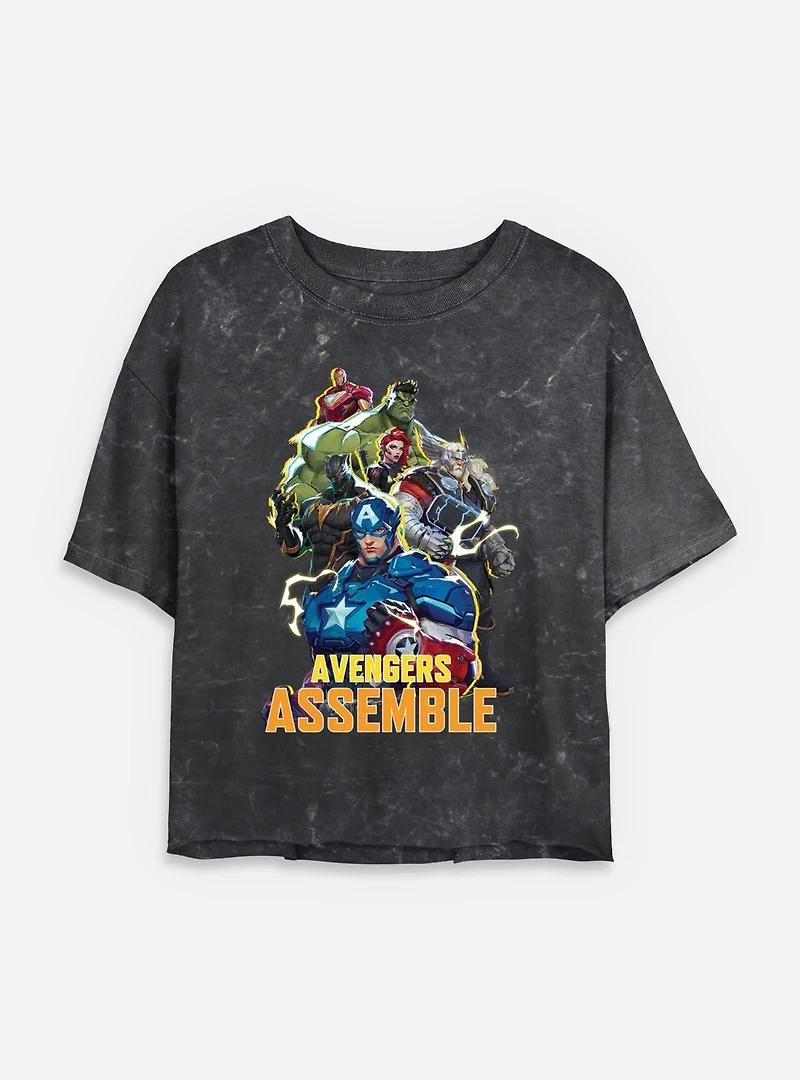 Marvel Rivals Avengers Assemble Womens Mineral Wash Crop T-Shirt