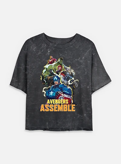 Marvel Rivals Avengers Assemble Womens Mineral Wash Crop T-Shirt