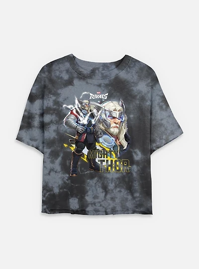 Marvel Rivals Mighty Thor Womens Tie-Dye Crop T-Shirt