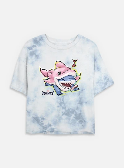 Marvel Rivals Happy Jeff The Landshark Womens Tie-Dye Crop T-Shirt
