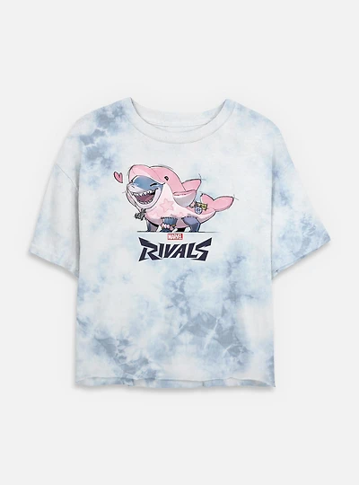 Marvel Rivals Lovely Jeff The Landshark Womens Tie-Dye Crop T-Shirt