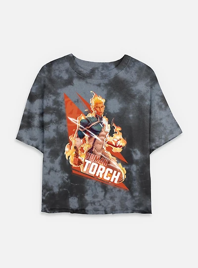Marvel Rivals Human Torch Big Fire Womens Tie-Dye Crop T-Shirt