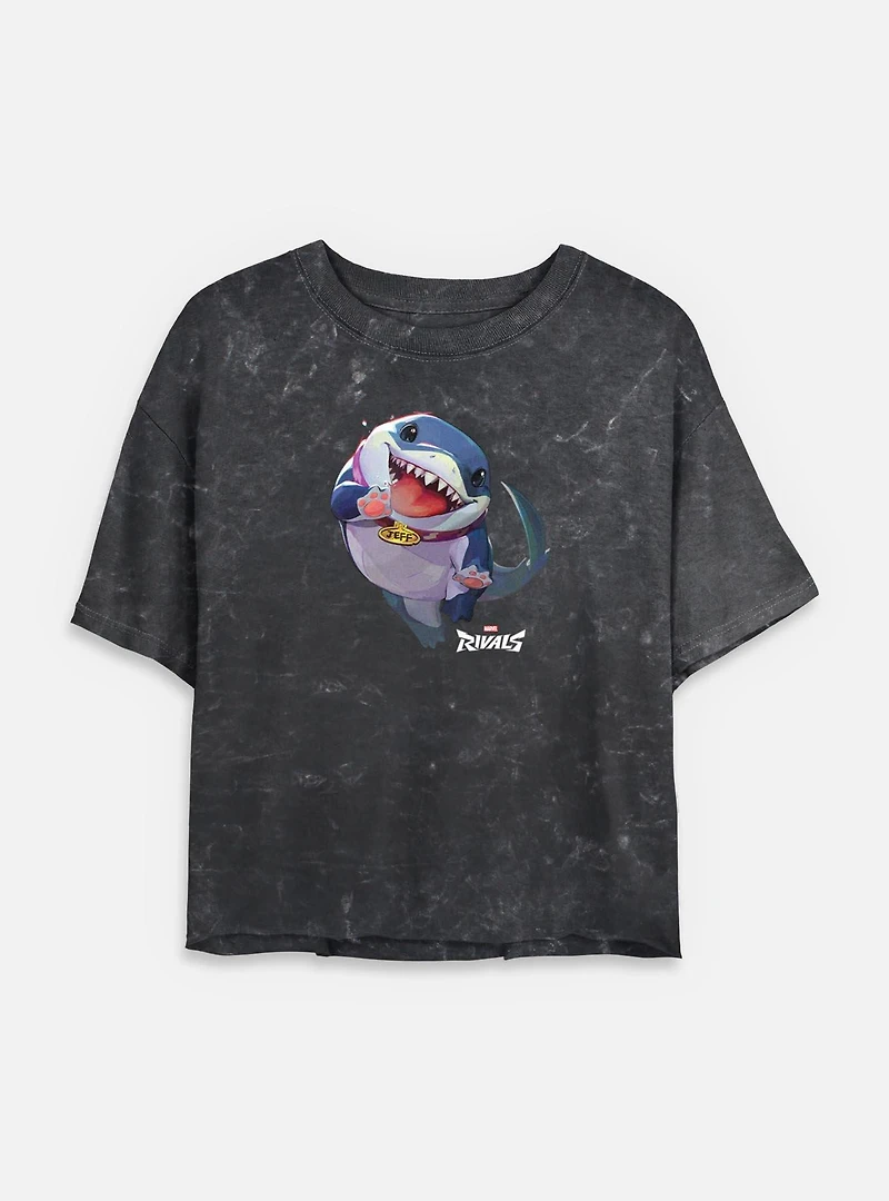Marvel Rivals Jeff The Landshark Womens Mineral Wash Crop T-Shirt