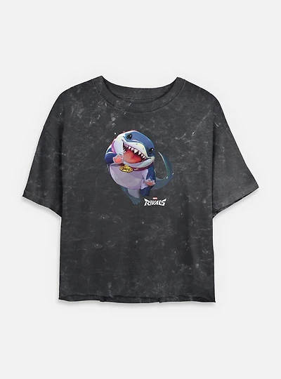 Marvel Rivals Jeff The Landshark Womens Mineral Wash Crop T-Shirt