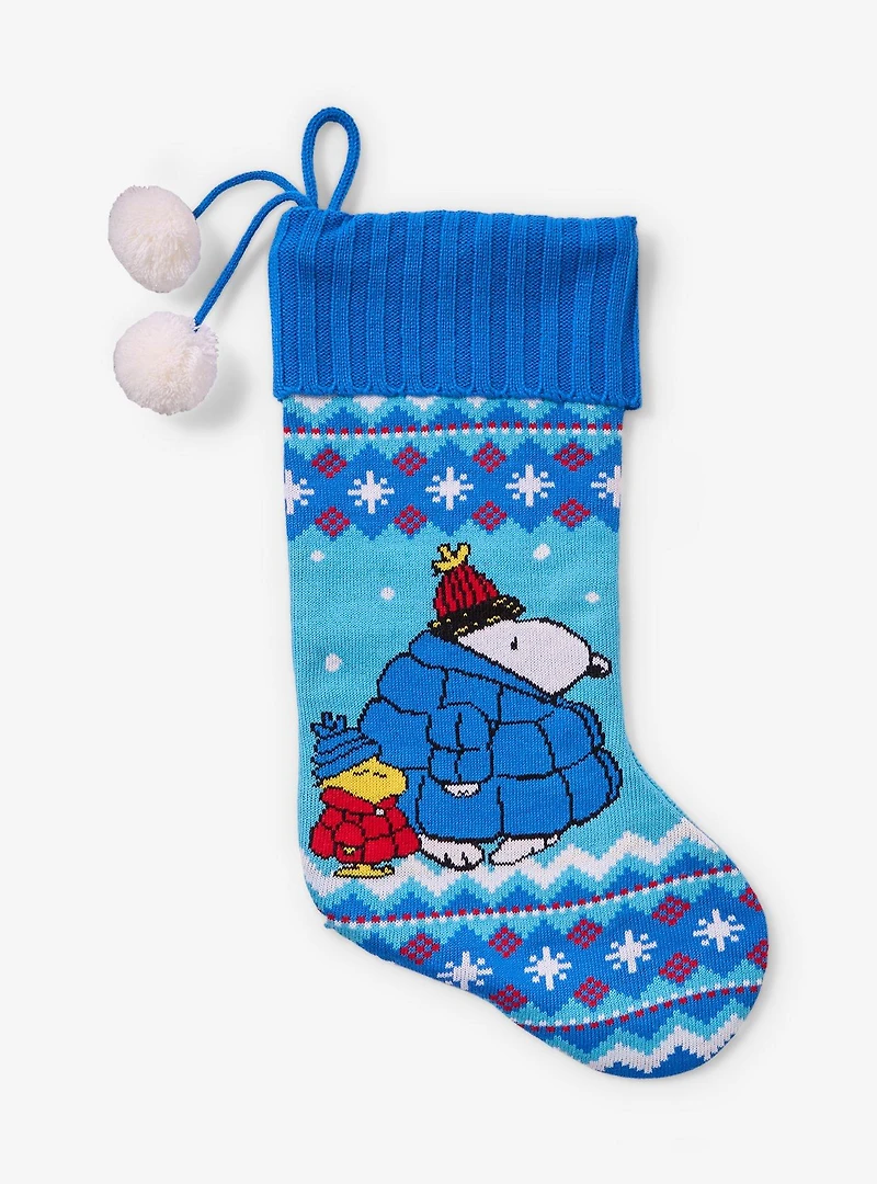 Peanuts Snoopy & Woodstock Puffer Jackets Holiday Knit Stocking — BoxLunch Exclusive