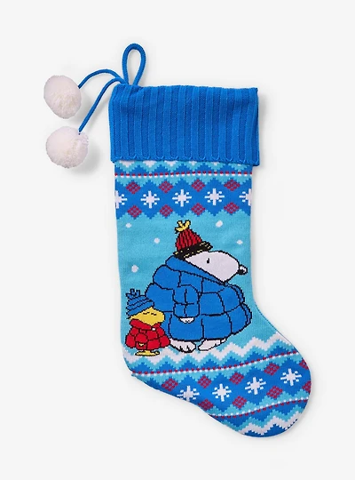 Peanuts Snoopy & Woodstock Puffer Jackets Holiday Knit Stocking — BoxLunch Exclusive