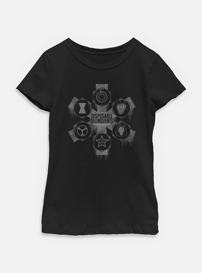 Marvel Thunderbolts* Disposable Delinquents Logos Youth Girls T-Shirt