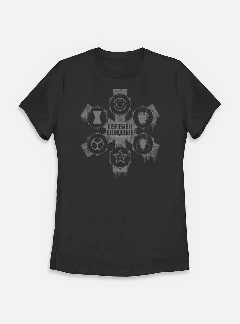 Marvel Thunderbolts* Disposable Delinquents Logos Womens T-Shirt